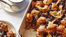 Chocolate Croissant Bread Pudding with Bourbon Ice Cream Sauce