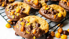 Chocolate Dipped English Toffee Peanut M&M Cookies