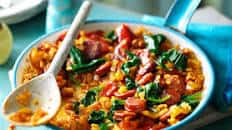 Chorizo and spinach paella