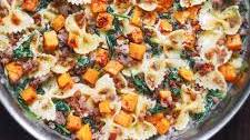 Creamy Roasted Butternut Squash Pasta with Sausage and Spinach