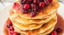 Eggnog Pancakes with Cranberry Maple Syrup