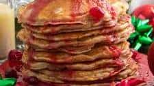 Eggnog Pancakes with Cranberry Syrup