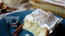 Eggnog Poke Cake with Salted Caramel Sauce