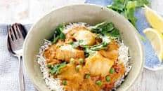 Fish, tomato and coconut curry with basmati rice