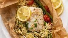 Garlic Butter Orzo and Cod Parchment Packets