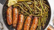 Garlic Butter Sausages with Lemon Green Beans