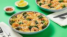 Garlic Butter Shrimp Scampi over Spaghetti with Roasted Broccoli