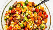 Grilled Corn Salad Recipe with BBQ Sausage