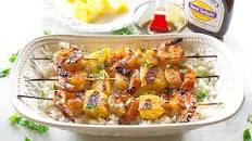 Grilled Shrimp and Pineapple Skewers over Coconut Rice