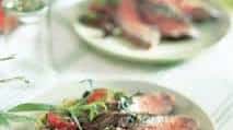 Herb-Crusted Flank Steak with Cherry Tomatoes and Olives