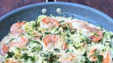 Keto Low-Carb Creamy Garlic Shrimp Alfredo Zucchini Noodles (Zoodles)