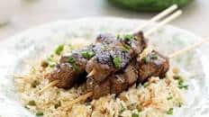 Mongolian-style beef skewers