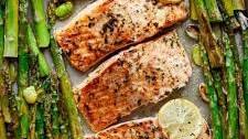 One Pan Lemon Garlic Baked Salmon and Asparagus