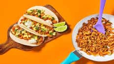One-Pan Pineapple Salsa Beef Tacos with Cilantro & Sour Cream