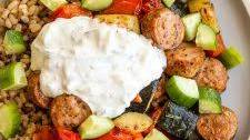 Quick Italian Sausage and Veggie Bowls with Tzatziki Sauce