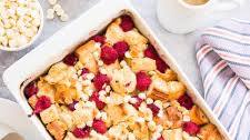 Raspberry White Chocolate Bread Pudding with Amaretto Sauce