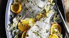 Roast fennel-stuffed bream with fennel seed and orange oil