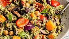 Roasted Veggie, Chickpea & Pesto Quinoa Salad