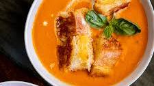 Roasted tomato soup with grilled cheese croutons