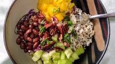 Salad with Beans, Quinoa, Rice, and Pecans and Lemon Herb Dressing