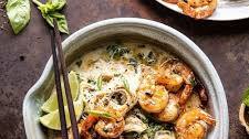 Saucy Garlic Butter Shrimp with Coconut Milk and Rice Noodles