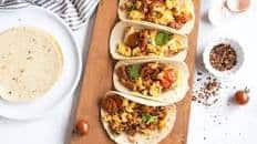 Skillet Breakfast Tacos with Chorizo and Sauteed Tomatoes