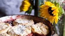 Skillet Strawberry Cobbler with Cream Cheese Swirled Biscuits.