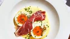 Soft-Cooked Eggs with Hollandaise and Ham