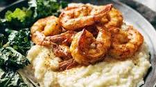 Spicy Shrimp with Cauliflower Mash and Garlic Kale