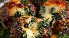 Spinach Garlic Meatballs Stuffed with Mozzarella