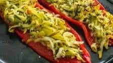 Stuffed romano peppers with courgette, mint and feta