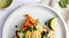 Sweet Potato Black Bean Enchiladas with Avocado Lime Crema