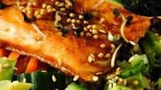 Teriyaki-Glazed Steelhead Trout, Cucumber, Avocado & Mustard Rice Bowls