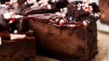 Unbelievably Vegan Chocolate Peppermint Brownie Cheesecake