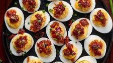 Whiskey Bacon Jam Deviled Eggs