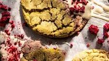 White Chocolate Raspberry Swirled Pistachio Cookies