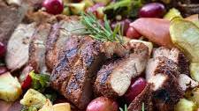 Apple Smoked Five Spice Pork Tenderloin with Apples, Grapes, and Poblanos