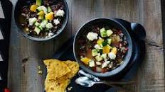 Black Bean Soup with Avocado, Orange, and Cucumber