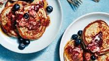 Blue Cornmeal Pancakes With Blueberry Butter