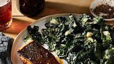 Buffalo-Glazed Salmon With Blue Cheese Kale Salad