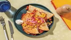 Cheesy Beef & Veggie Quesadillas with Pickled Onion & Charred Corn Salsa