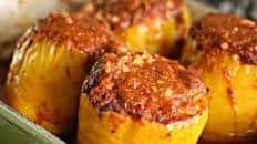 Cheesy Stuffed Mexican Peppers With Red Chile Sauce