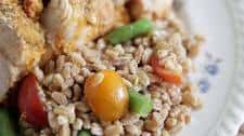 Chicken Breasts Stuffed with Herbed Goat Cheese and Piccolo Farroto with Tomatoes and Romano Bean Salad