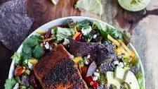 Chile Lime Salmon Fajita Salad with Cilantro Lime Vinaigrette.