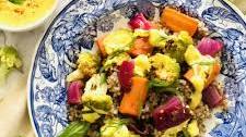 Cumin Roasted Veggies with Yogurt Curry Sauce