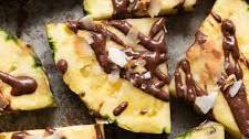 Dark Chocolate Drizzled Fresh Pineapple with Toasted Coconut and Sea Salt