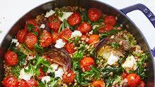 Farro With Blistered Tomatoes, Pesto and Spinach