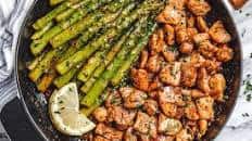 Garlic Butter Chicken Bites with Lemon Asparagus
