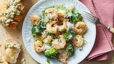 Garlic-Herb Shrimp & Broccoli with Feta-Dill Hasselback Rolls