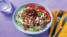 Greek-Style Beef & Spinach Couscous Bowl with Caramelised Onion & Garlic Yoghurt